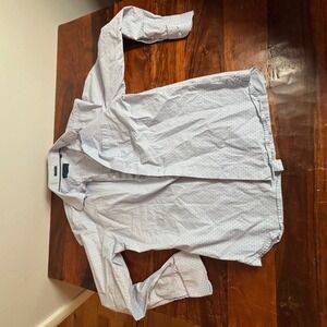 Fairline Mens Medium Light Blue Geometric Micro Print Cotton Button Down Shirt